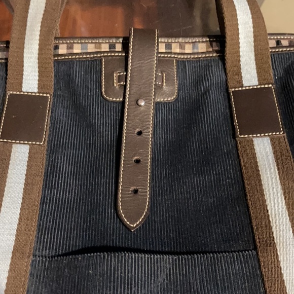 Rafe Navy Corduroy with strip decor large bag with many compartments inside NWOT - Picture 2 of 8